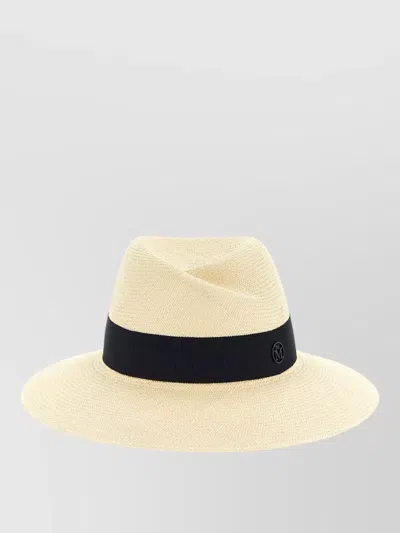 Maison Michel Virginie Wide Brim Hat Contrast Band In Neutral