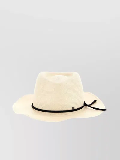 Maison Michel Wide Brim 'andre' Hat With Black Band In White