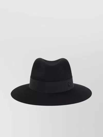 Maison Michel Wide Brim Wool Hat With Ribbon Band In Black