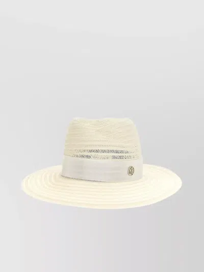 Maison Michel Wide Brim Woven Design Hat In Neutral