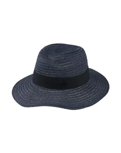 Maison Michel Woman Hat Navy Size S Hemp, Cotton, Viscose In Navy Blue