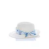 MAISON MICHEL WOMEN'S ERIC PRINTED SCARF ON STRAW HAT IN NATURAL
