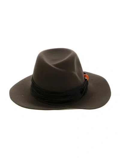 Pre-owned Maison Michel Wool Fedora Hat With Chain-link Accent In Brown