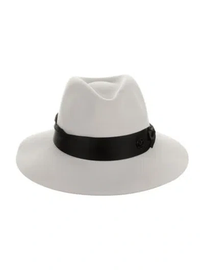 Pre-owned Maison Michel Wool Silk Bow Fedora In Black/white