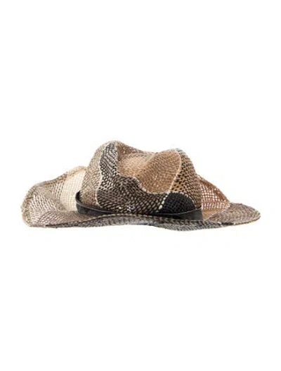 Pre-owned Maison Michel Woven Wide Brim Sun Hat In Brown