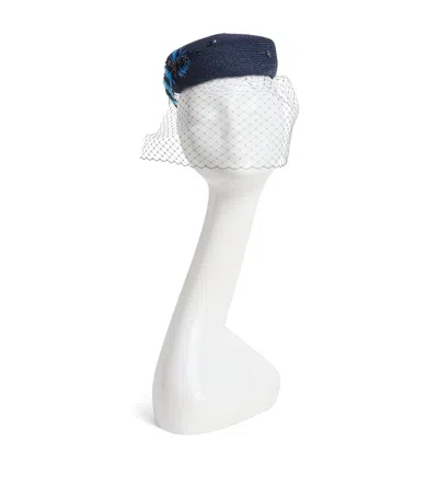 Maison Michel X Ascot Feathered Jacqueline Hat In Navy
