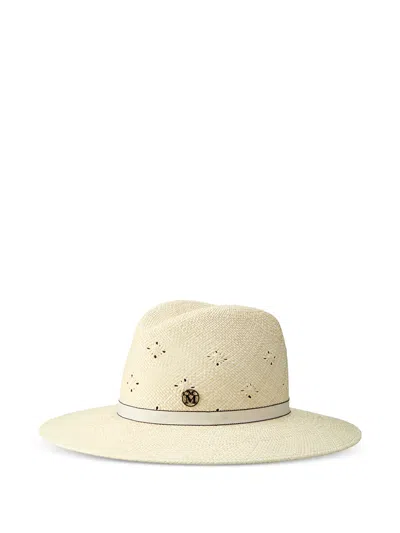 Maison Michel Zango Perforated Fedora Hat In Neutral
