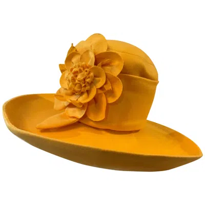 Pre-owned Maison Michel Le Paris Marigold Spring Weight Wool Challis Structured Hat In Orange