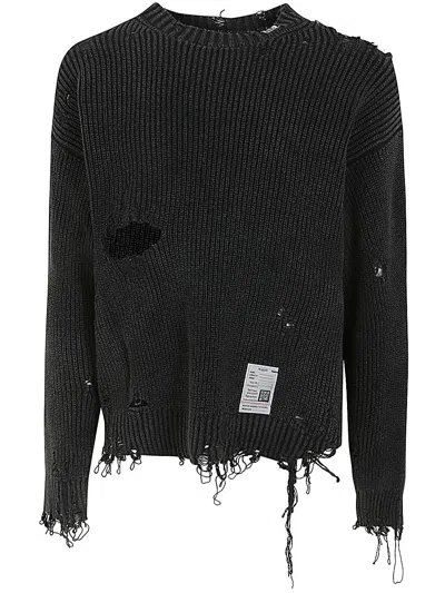 Maison Mihara Bleached Knit Pullover In Black