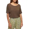MAISON MONTAGUT FLAMED LINEN BUTTON BACK T-SHIRT IN KAKI