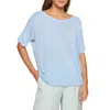 MAISON MONTAGUT FLAMED LINEN BUTTON BACK T-SHIRT IN LIGHT BLUE