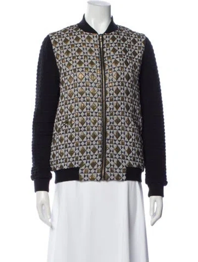 Pre-owned Maison Olga Printed Bomber Jacket In Blue