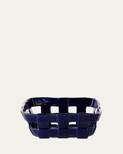 Maison Pichon Uzès Carlie Rectangular Ceramic Basket In Sevres Blue