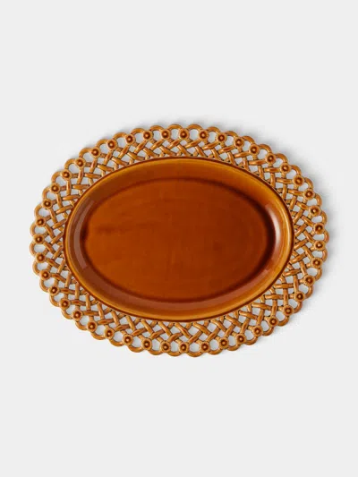 Maison Pichon Uzès Meleia Hand-glazed Ceramic Braided Platter In Brown