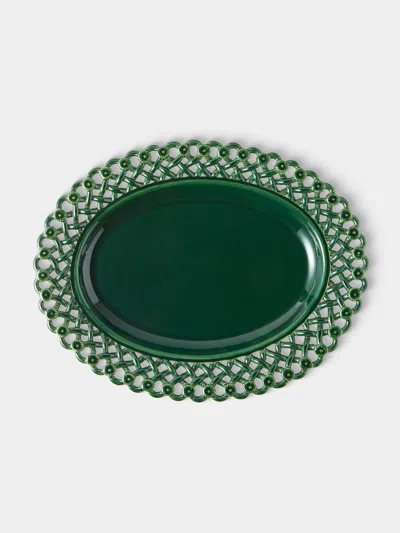 Maison Pichon Uzès Meleia Hand-glazed Ceramic Braided Platter In Green