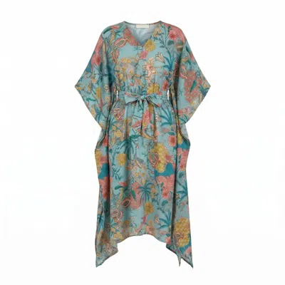Maison Qala Women's Blue Peony Kaftan Dress In Multi