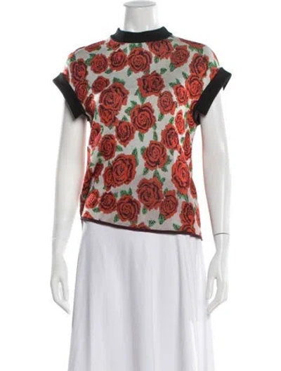 Pre-owned Maison Rabih Kayrouz Floral Print Mock Neck Top In Red