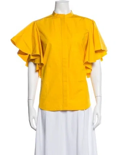 Pre-owned Maison Rabih Kayrouz Mock Neck Short Sleeve Top In Yellow