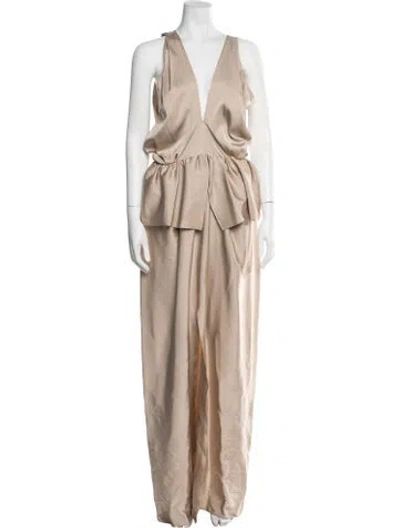 Pre-owned Maison Rabih Kayrouz Silk Long Dress In Neutral