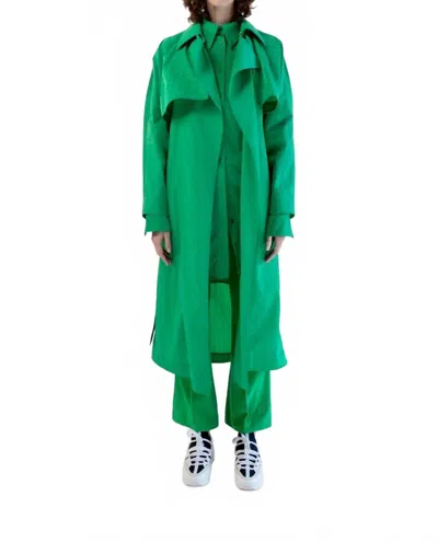 Maison Rabih Kayrouz Taffeta Long Coat In Grass In Green