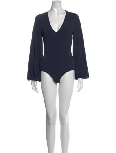 Pre-owned Maison Rabih Kayrouz V-neck Long Sleeve Bodysuit In Blue