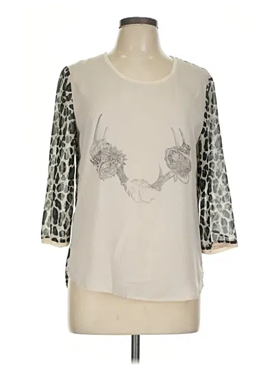 Pre-owned Maison Scotch 3/4 Sleeve Top Ivory Crew Neck Tops