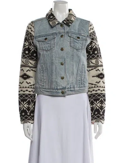 Pre-owned Maison Scotch Graphic Print Denim Jacket In Blue