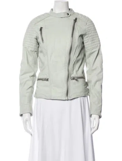 Pre-owned Maison Scotch Leather Biker Jacket In Green