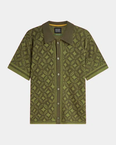 Maison Scotch Men & Apos;s Jacquard Knit Short-sleeve Sweater In Green