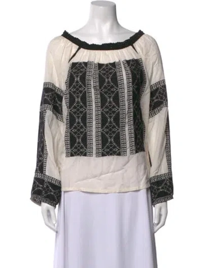 Pre-owned Maison Scotch Printed Off-the-shoulder Blouse In Black/white