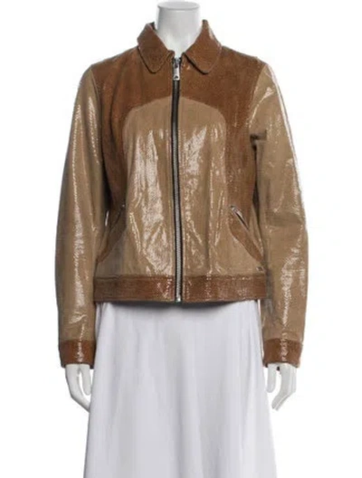 Pre-owned Maison Scotch Suede Animal Print Jacket In Brown