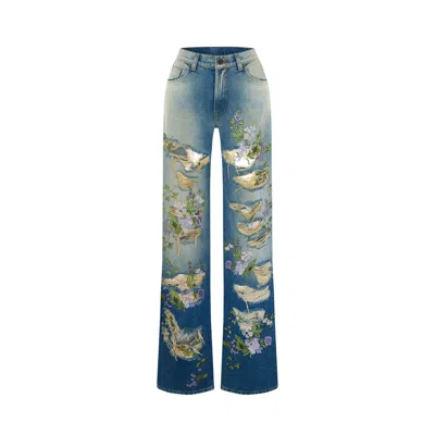 Maison Sél Blue Overdyed Denim Embroidered Jeans