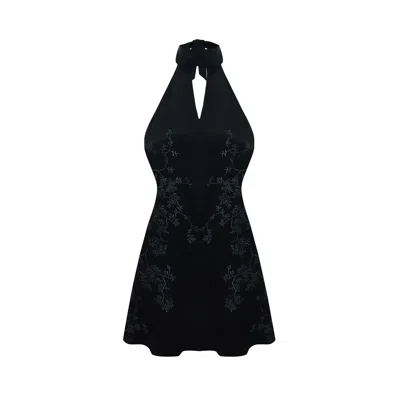 Maison Sél Women's Black Embroidered Mini Dress