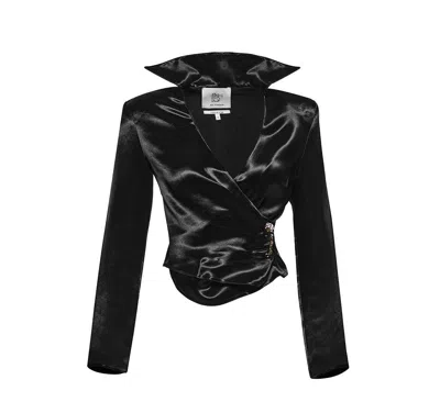 Maison Sél Women's High Collar Shiny Shirt – Black