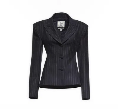 Maison Sél Women's Open-back Pinstriped Blazer Jacket – Blue