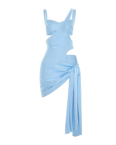 Maison Sél Women's Blue Fringe Detailed Mini Dress