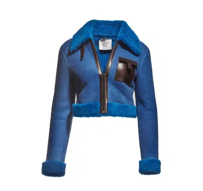Maison Sél Women's Blue Leather Jacket With Shearling – Brown