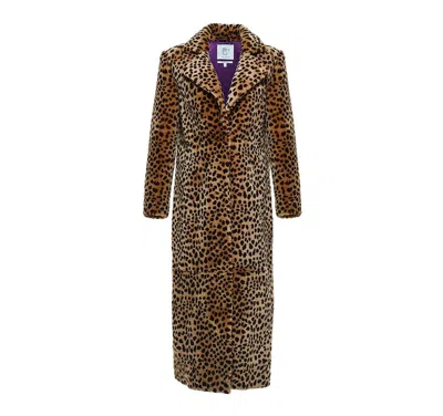 Maison Sél Women's Brown Animal Print Pony Hair Fur Coat With Purple Satin Lining - Multicolor
