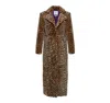 Maison Sél Women's Brown Animal Print Pony Hair Fur Coat With Purple Satin Lining In Animal Print
