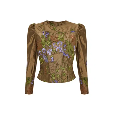 Maison Sél Women's Edwardian Jacket In Pink Jaquard In Brown