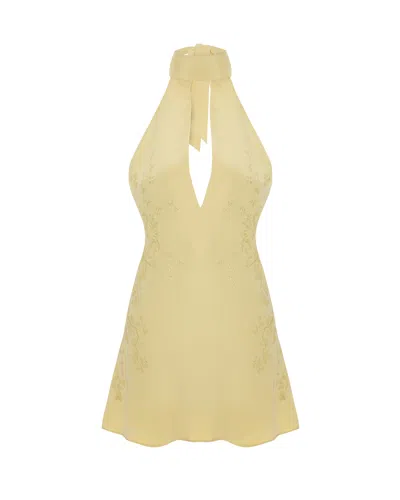 Maison Sél Women's Embroidered Mini Dress - Butter Yellow