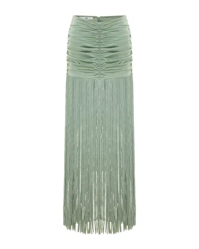 Maison Sél Women's Green Fringe Detailed Mini Skirt