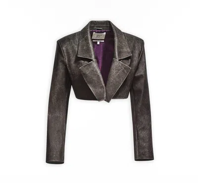 Maison Sél Women's Grey Distressed  Effect Leather Cropped Coat In Multi