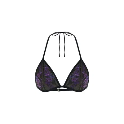 Maison Sél Women's Mesh Bra With Embroidered In Blue