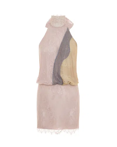 Maison Sél Women's Pink Halter Neck Mini Dress In Dusty Rose