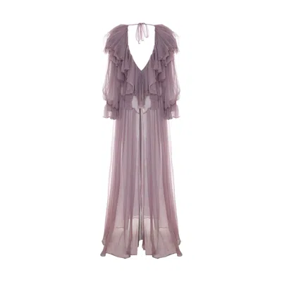 Maison Sél Women's Purple Flounce Detailed Maxi Dress