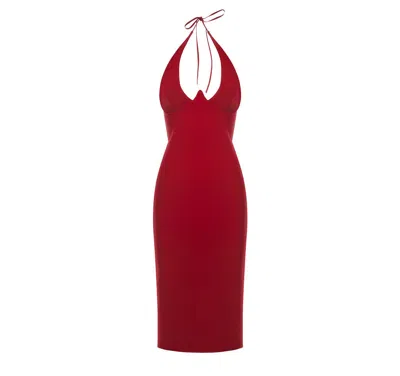 Maison Sél Women's Red Spaghetti Strap Bodycon Cutaway Dress