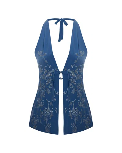 Maison Sél Women's Wrap Around Top -blue