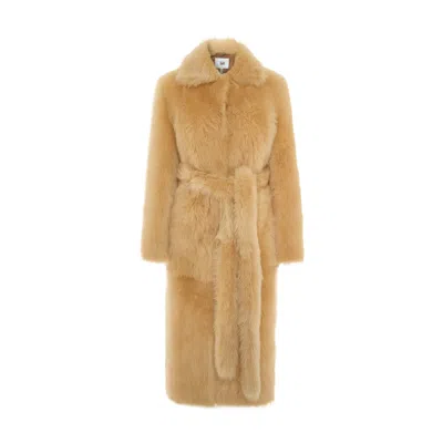 Maison Sél Women's Yellow Akira Fur Coat In Orange