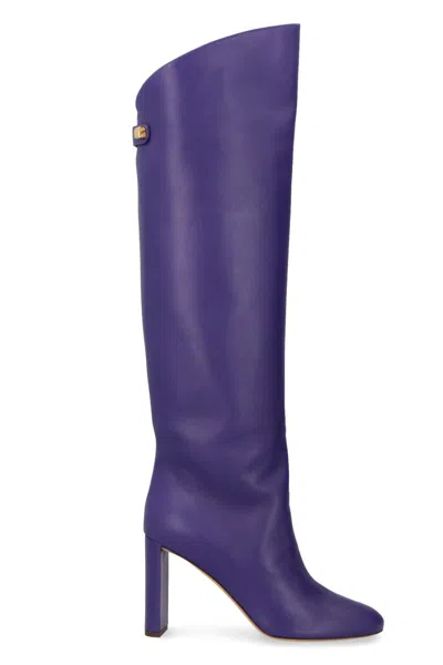 Maison Skorpios Adriana High Heels Boots In Viola Leather In Purple